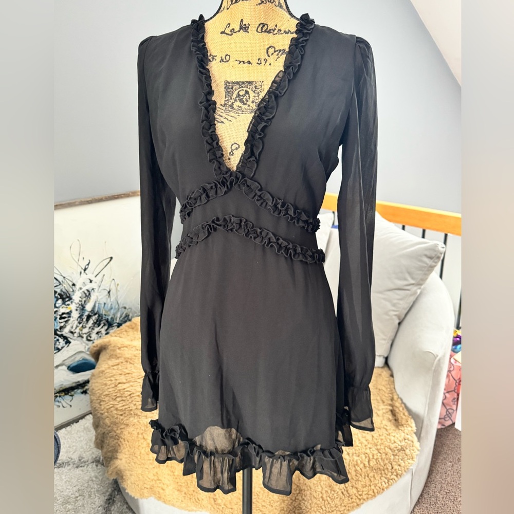 Black Ruffled Long Sleeve Dress